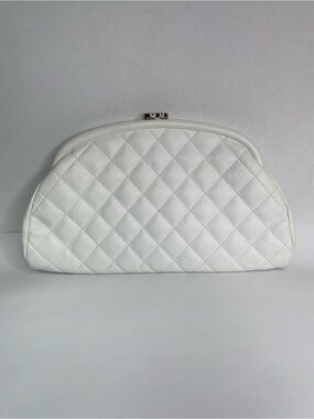 VTG Chanel Quilted Timeless White Caviar Leather Dome Clutch